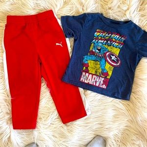 Boys 2T Puma Pants & Marvel Captain America T-Shirt
